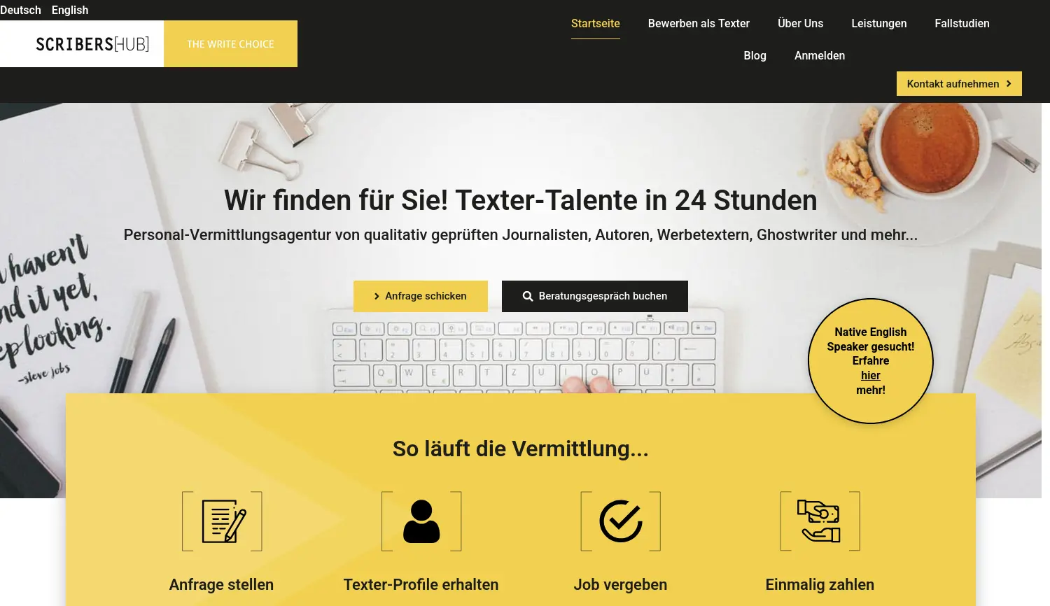 Website der Firma SCRIBERSHUB GmbH