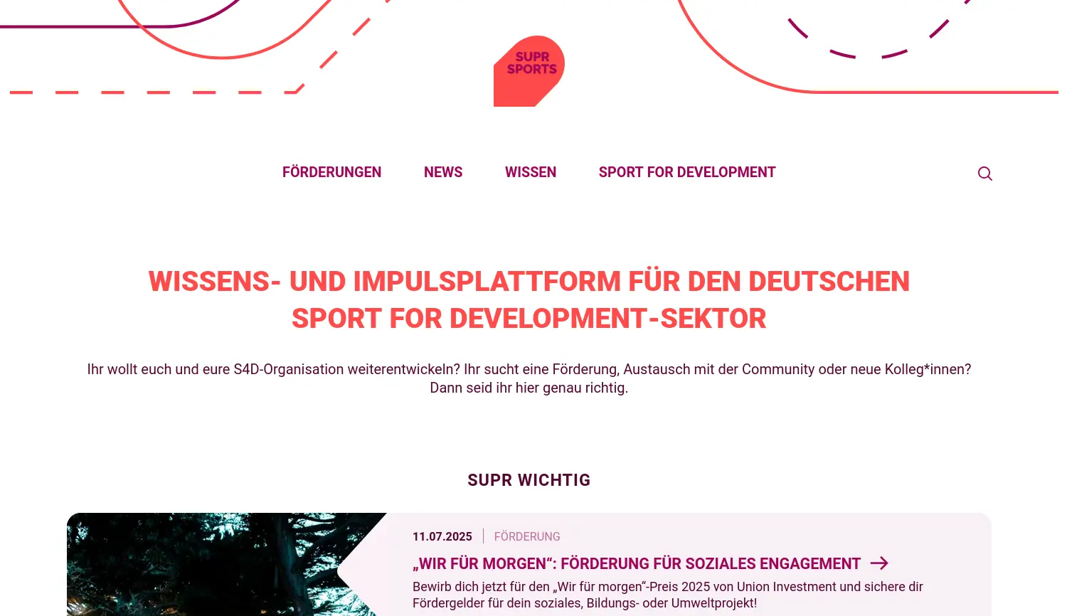 Website der Firma SUPR SPORTS gGmbH