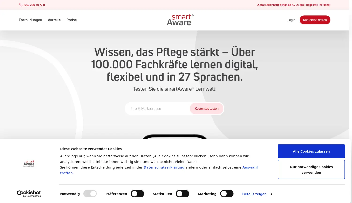 Website der Firma Smart Healthcare Solutions GmbH