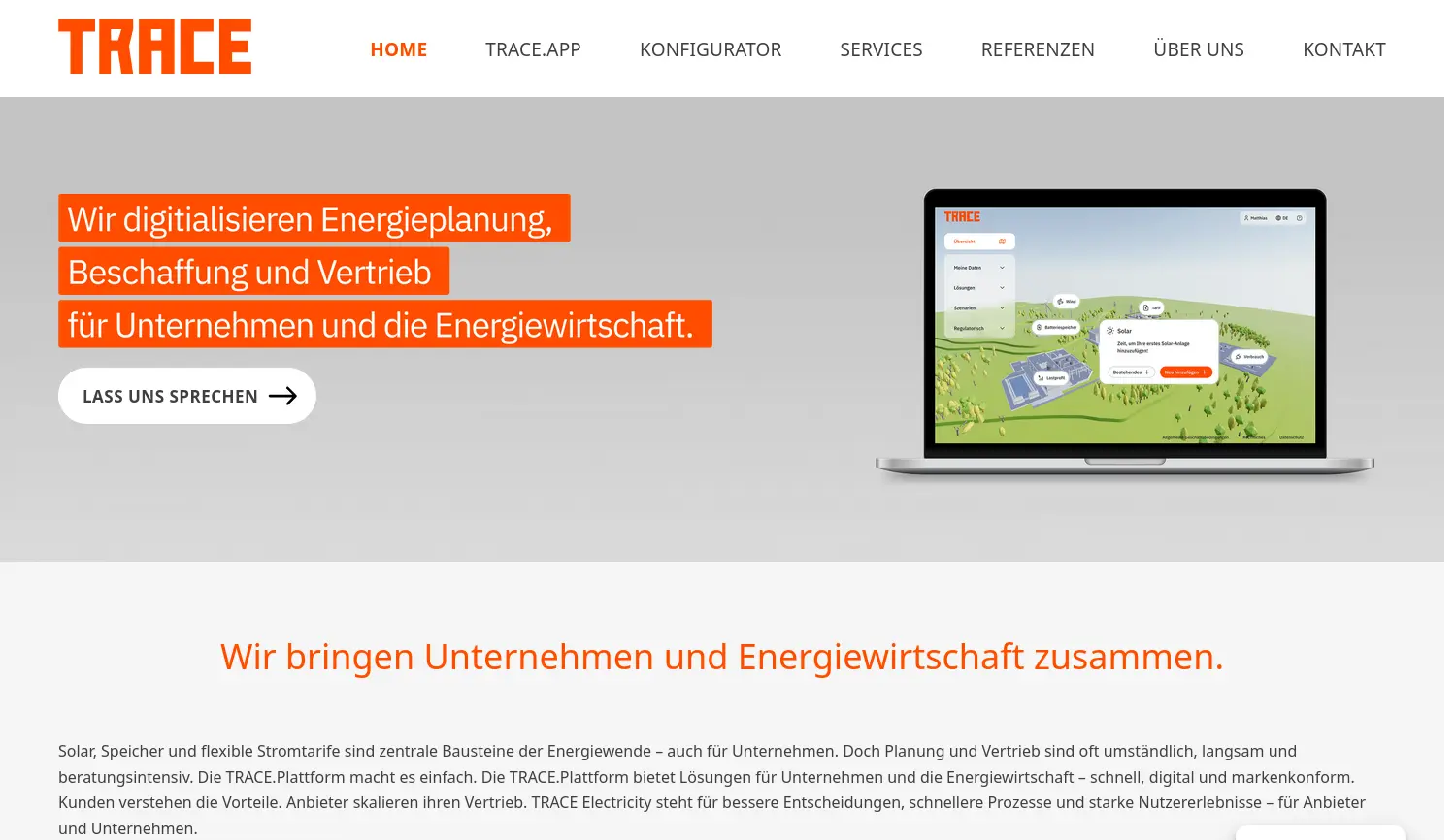 Website der Firma TRACE Electricity GmbH