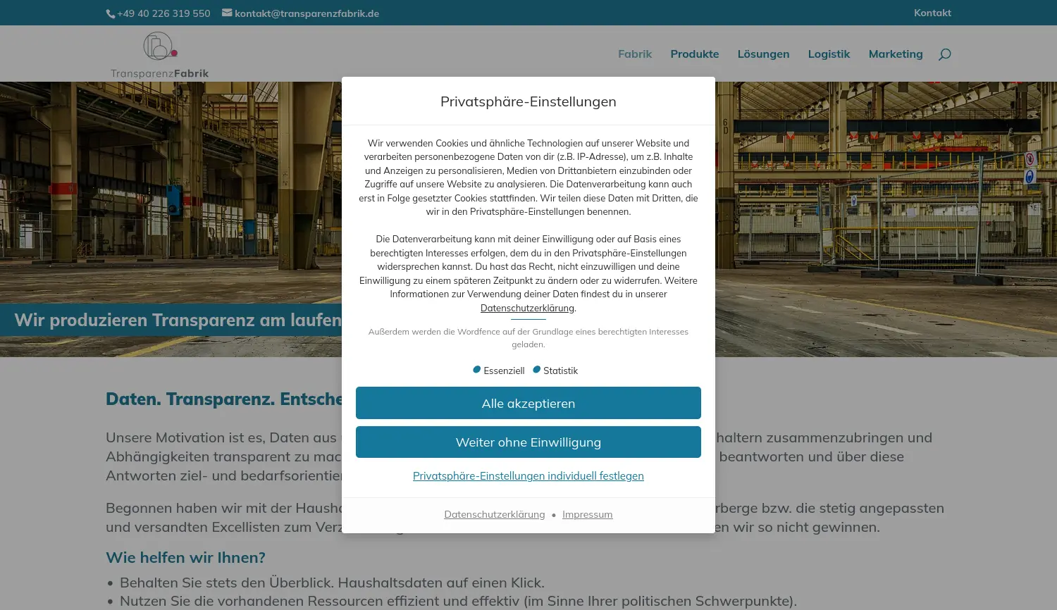 Website der Firma TransparenzFabrik AG
