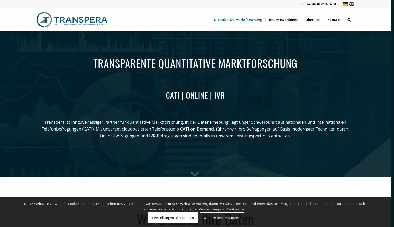 Website der Firma Transpera – Institut für Markt- und Meinungsforschung GmbH