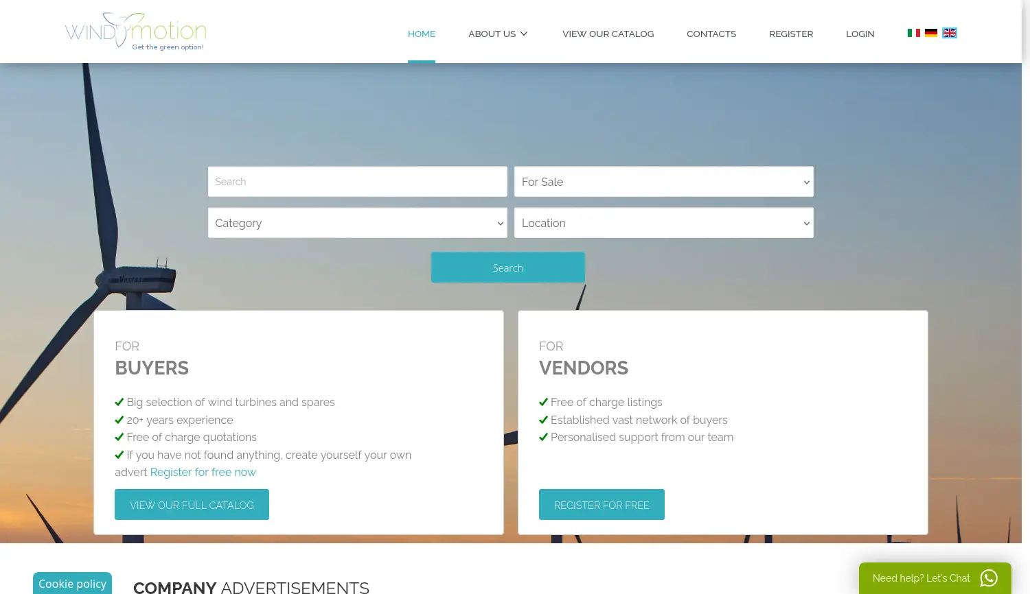 Website der Firma windYmotion GmbH