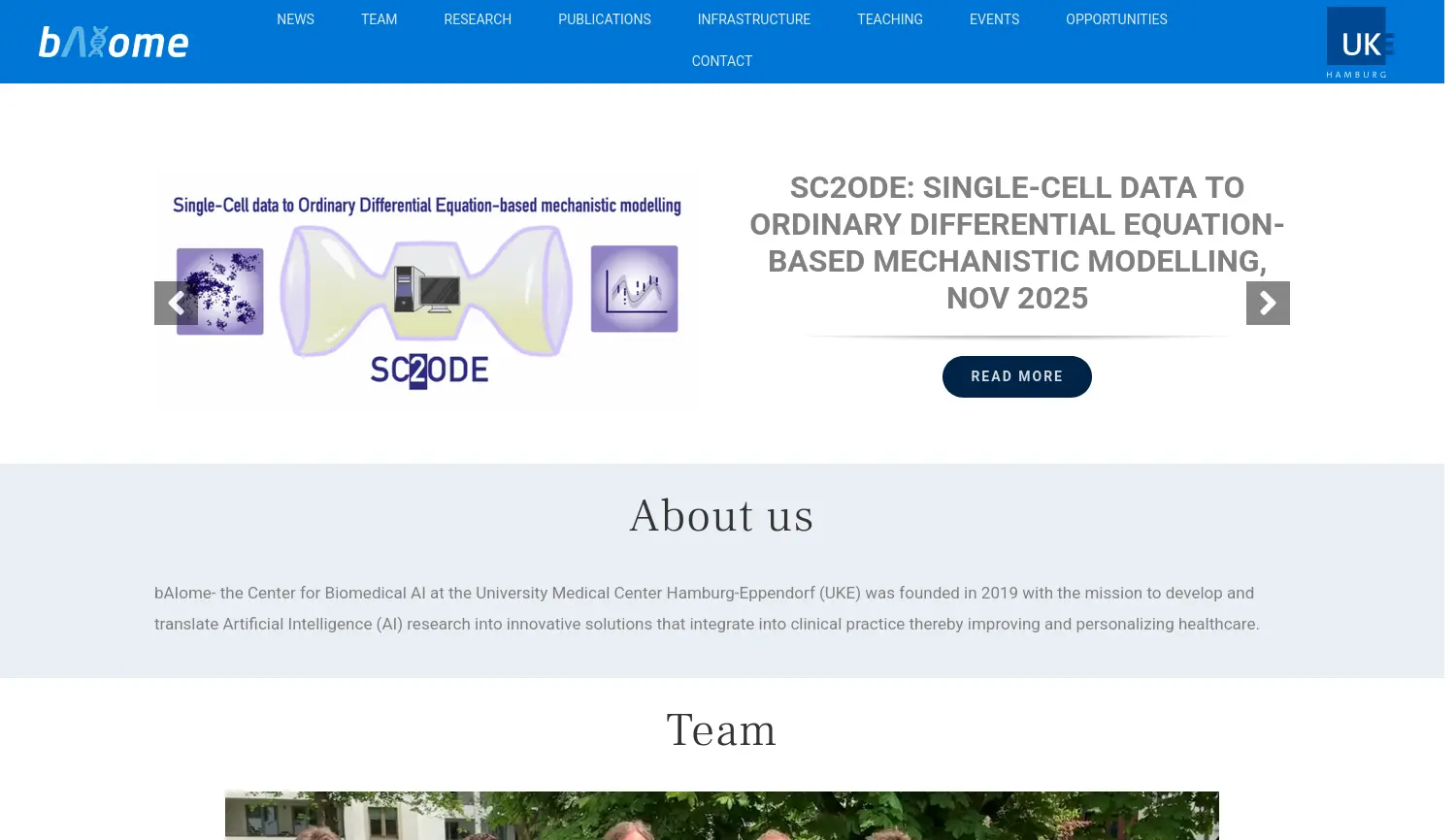 Website der Firma bAIome - Center for Biomedical AI