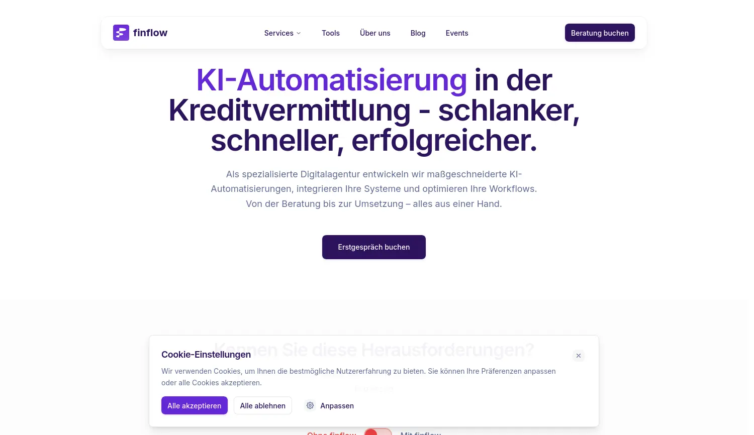 Website der Firma finflow GmbH