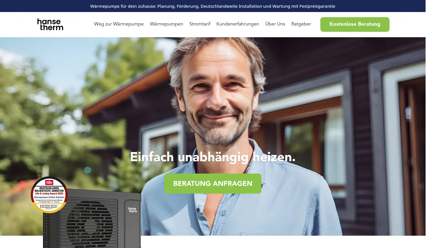 Website der Firma hansetherm GmbH