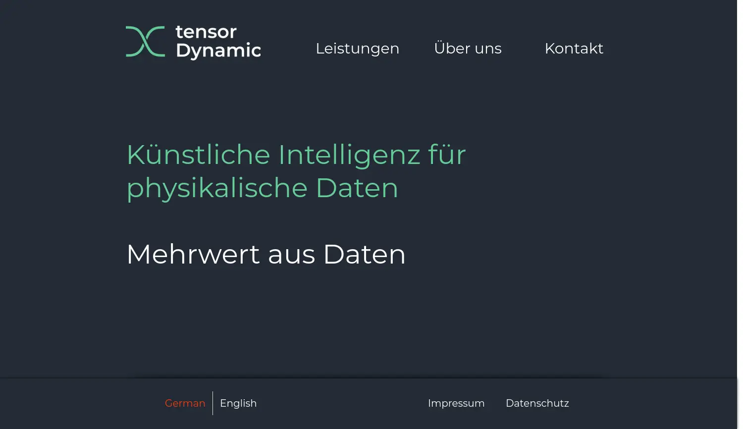 Website der Firma tensorDynamic GmbH